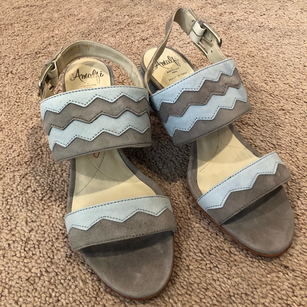 Amalfi Rangoni Ivano Blue Grey Suede Sandals NWB